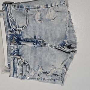 ✈️ American Eagle Hi-Rise Shortie Light Distress Blue Denim Jeans Shorts Size 4
